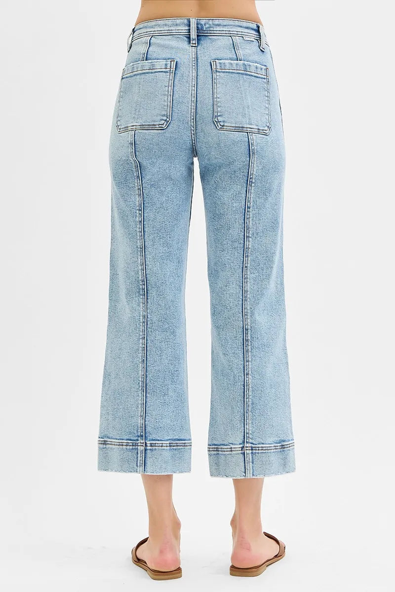 RISEN High Rise Crop Wide Front Seam Detailed Jeans - - jeans