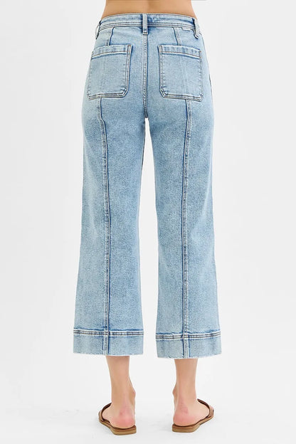 RISEN High Rise Crop Wide Front Seam Detailed Jeans - - jeans