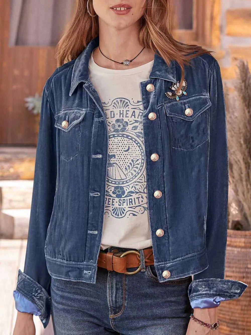 Button Up Long Sleeve Jacket with Chest Pockets - -