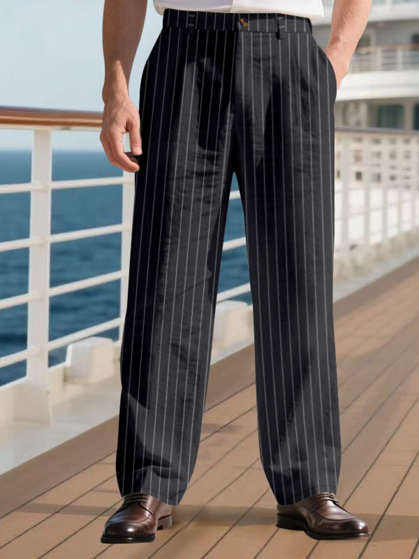 Men's Full Size Striped Wide Leg Pant Plus Size - -