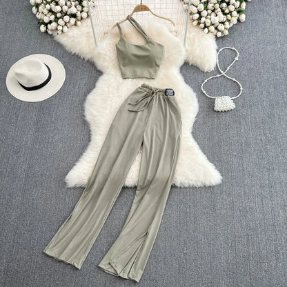 2 Piece Set Women's Wide Leg Pants and High Waist Loose Straight Casual Pants