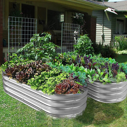 8 inches Tall 2 in 1 Galvanized Raised Garden Bed Galvanized Planter Oval