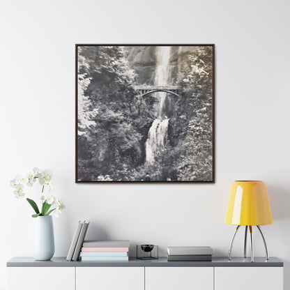 Multnomah Falls Oregon Gallery Canvas Wraps Square Frame 36″ x 36″ Premium Gallery Wraps (1.25″) Walnut