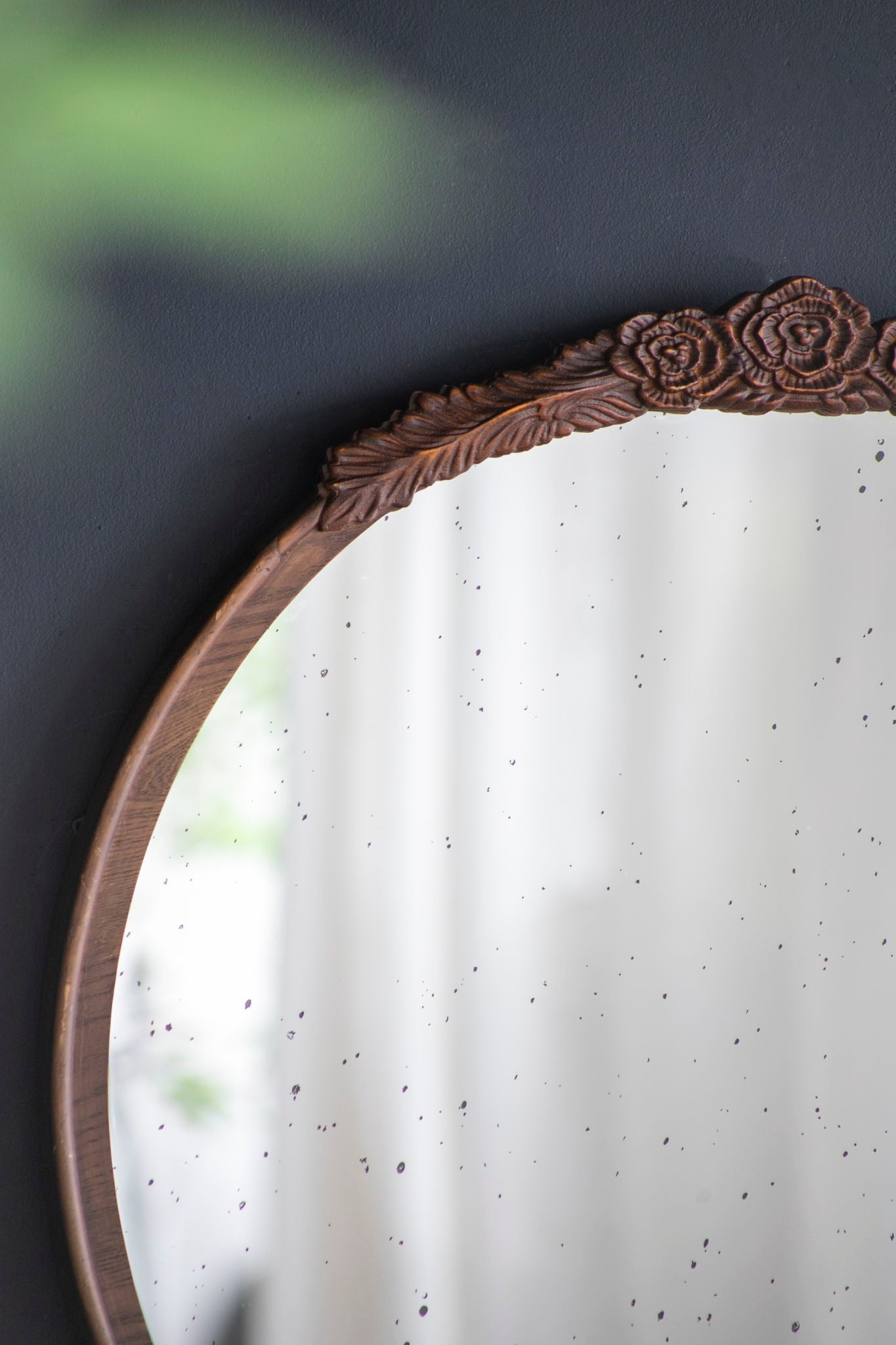 Round Hand Carved Rose Antique Mirror Frame, Wall Mirror For Live Space - - Wall Mirrors