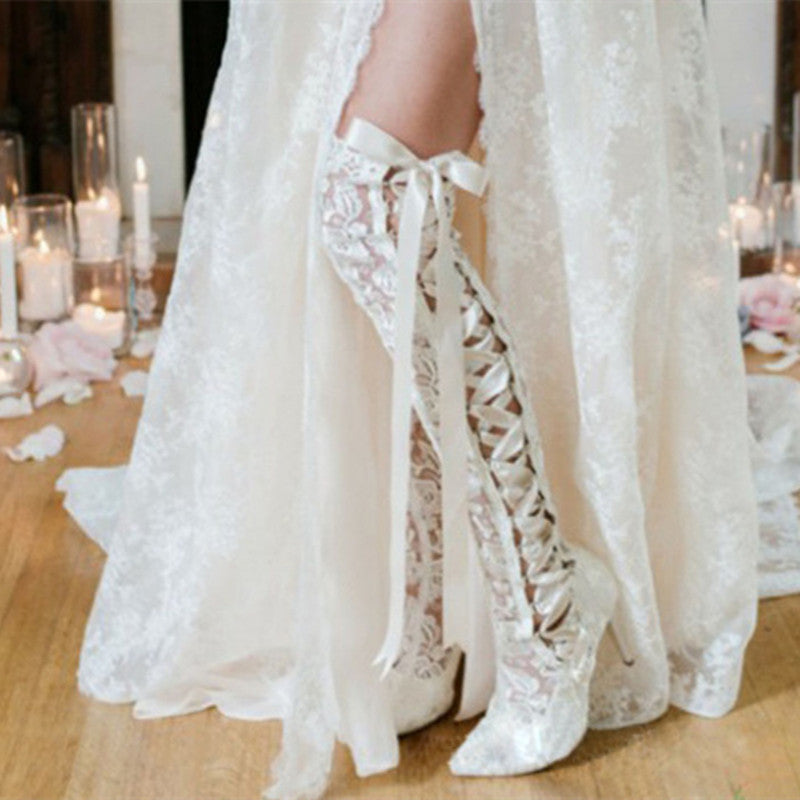 Chic Lace Over-the-Knee Stiletto Boots - 1 41 - heels