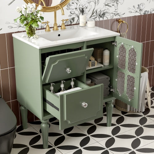 Vintage Style 30inch Bathroom Vanity With Ceramic Sink Combination - - vanity