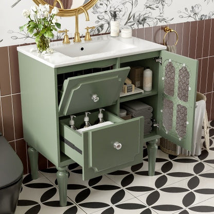 Vintage Style 30inch Bathroom Vanity With Ceramic Sink Combination - - vanity