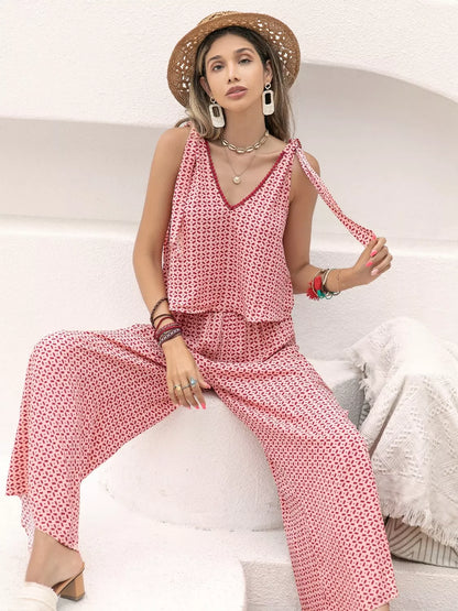 Gingham Tie Shoulder Top and Pants Set- Shopimist- {{Product type}}