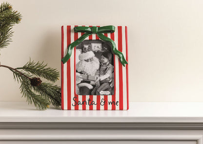 Christmas Bow Santa & Me Red & White Stripe Ceramic Photo Frame - - Christmas