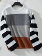 Color Block Round Neck Long Sleeve Sweater - Dark Gray -