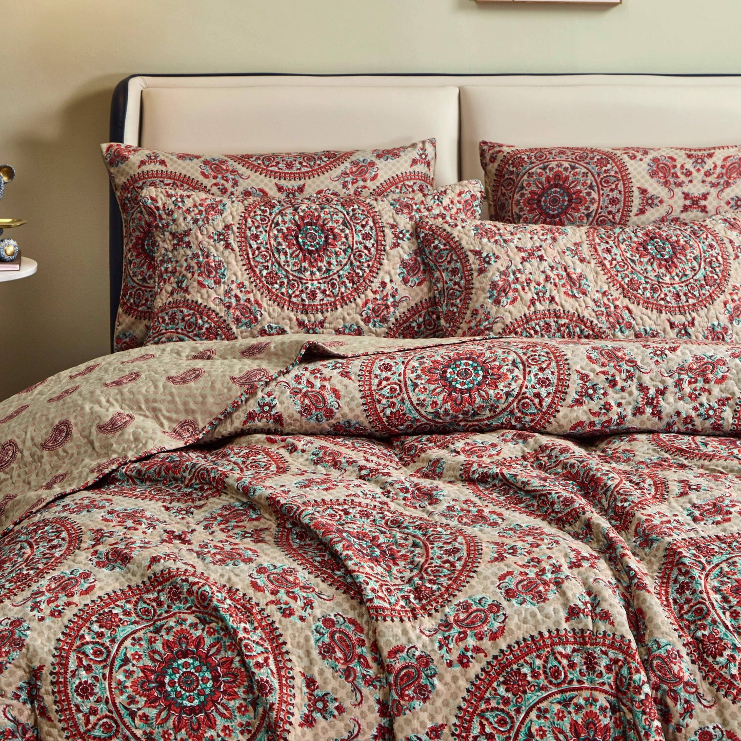 Tache Bohemian Desert Medallion Boteh Paisley Taupe Quilted Pillow Shams (TJ3502) - - Pillow Sham