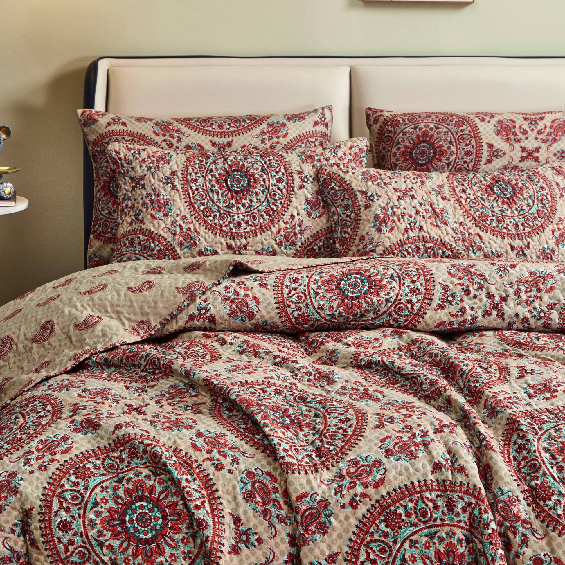 Tache Bohemian Desert Medallion Boteh Paisley Taupe Quilted Pillow Shams (TJ3502) - - Pillow Sham