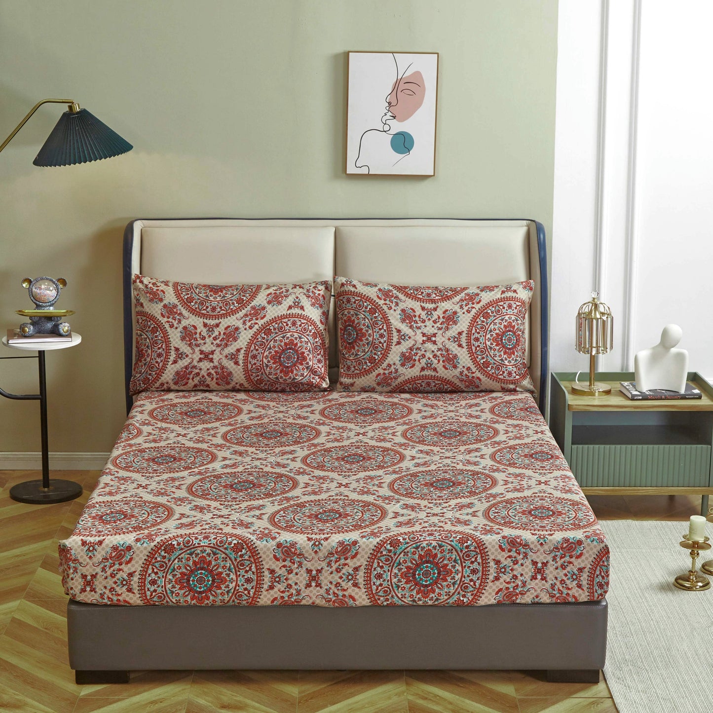 Tache Bohemian Desert Medallion Boteh Paisley Taupe Fitted Sheet / Flat Sheet (TJ3502) - Fitted Sheet - Bed Sheet