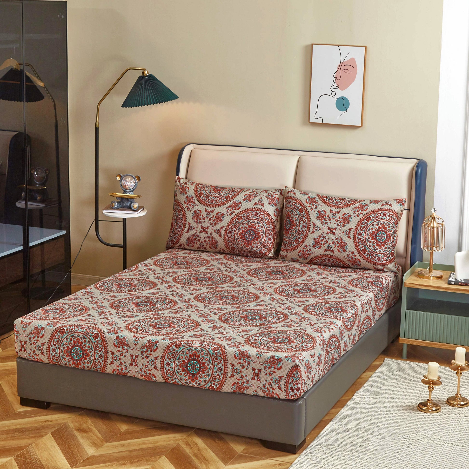 Tache Bohemian Desert Medallion Boteh Paisley Taupe Fitted Sheet / Flat Sheet (TJ3502) - - Bed Sheet
