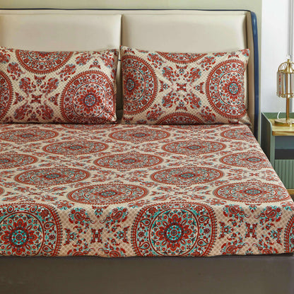 Tache Bohemian Desert Medallion Boteh Paisley Taupe Fitted Sheet / Flat Sheet (TJ3502) - - Bed Sheet