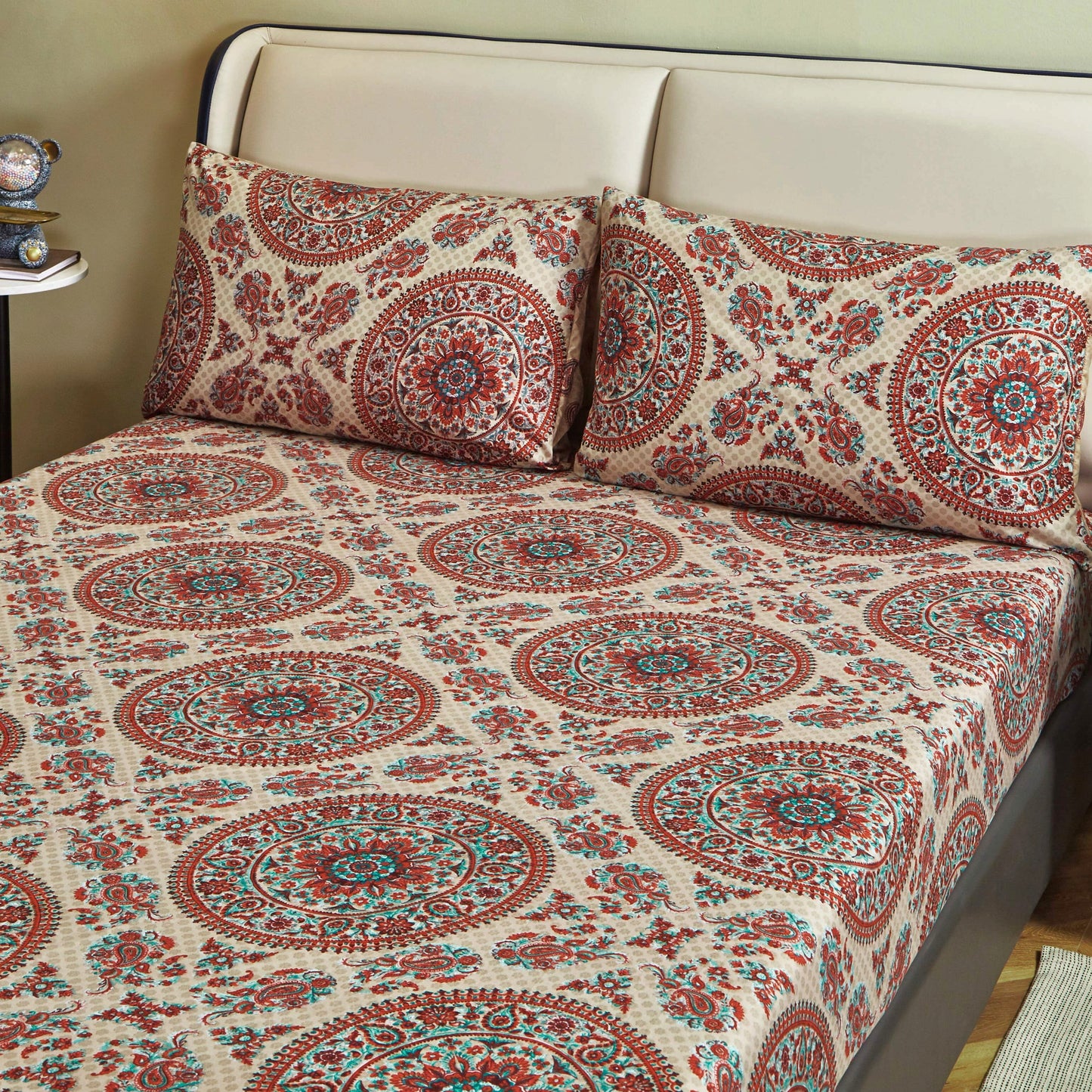 Tache Bohemian Desert Medallion Boteh Paisley Taupe Fitted Sheet / Flat Sheet (TJ3502) - - Bed Sheet