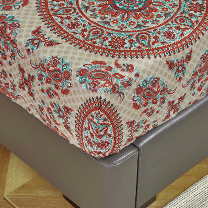 Tache Bohemian Desert Medallion Boteh Paisley Taupe Fitted Sheet / Flat Sheet (TJ3502) - - Bed Sheet