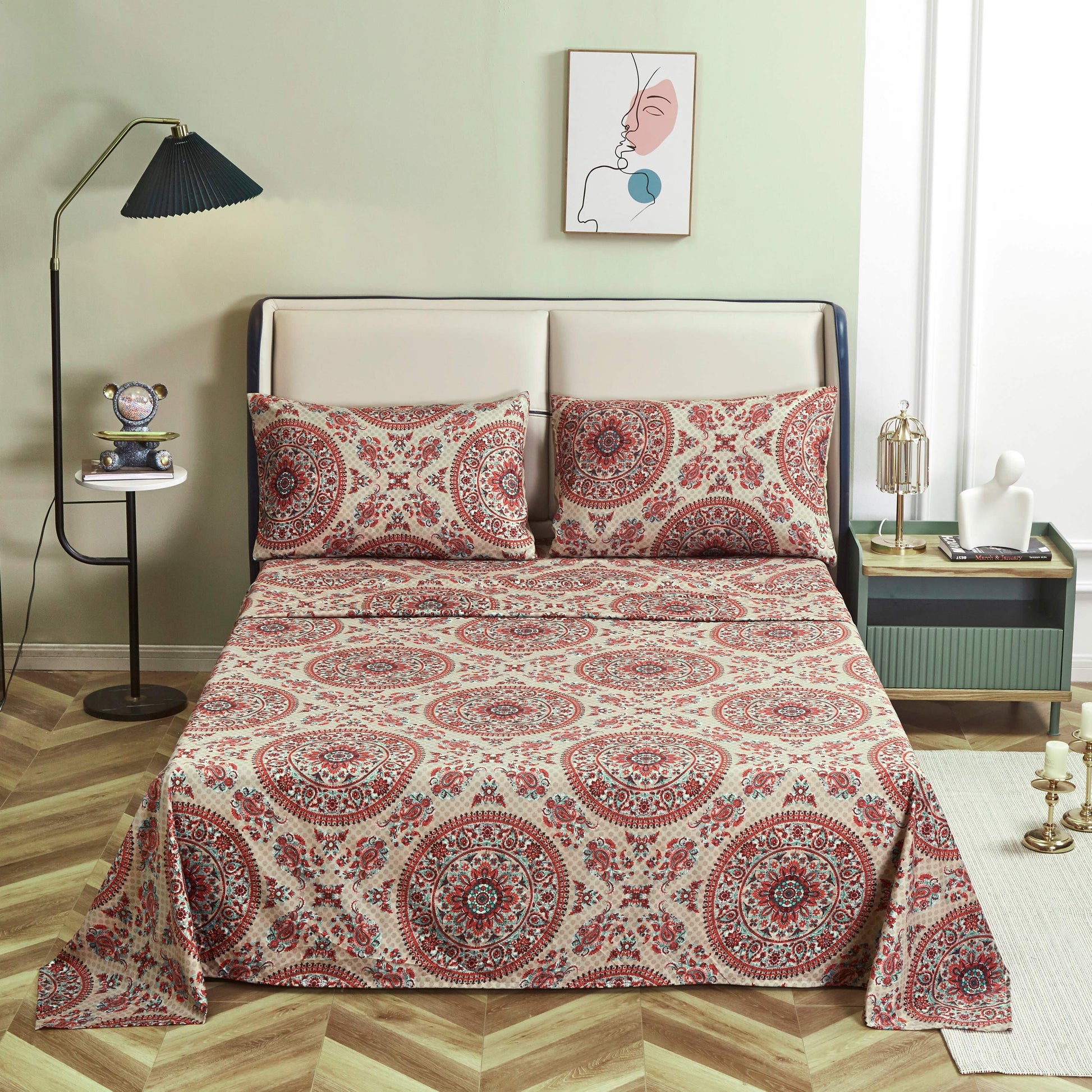 Tache Bohemian Desert Medallion Boteh Paisley Taupe Fitted Sheet / Flat Sheet (TJ3502) - Flat Sheet - Bed Sheet