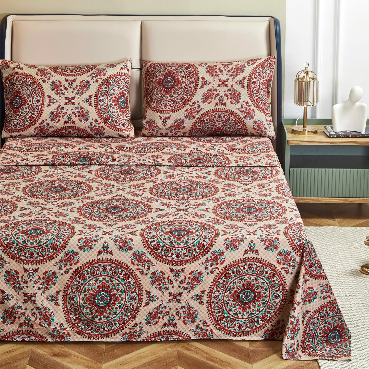 Tache Bohemian Desert Medallion Boteh Paisley Taupe Fitted Sheet / Flat Sheet (TJ3502) - - Bed Sheet
