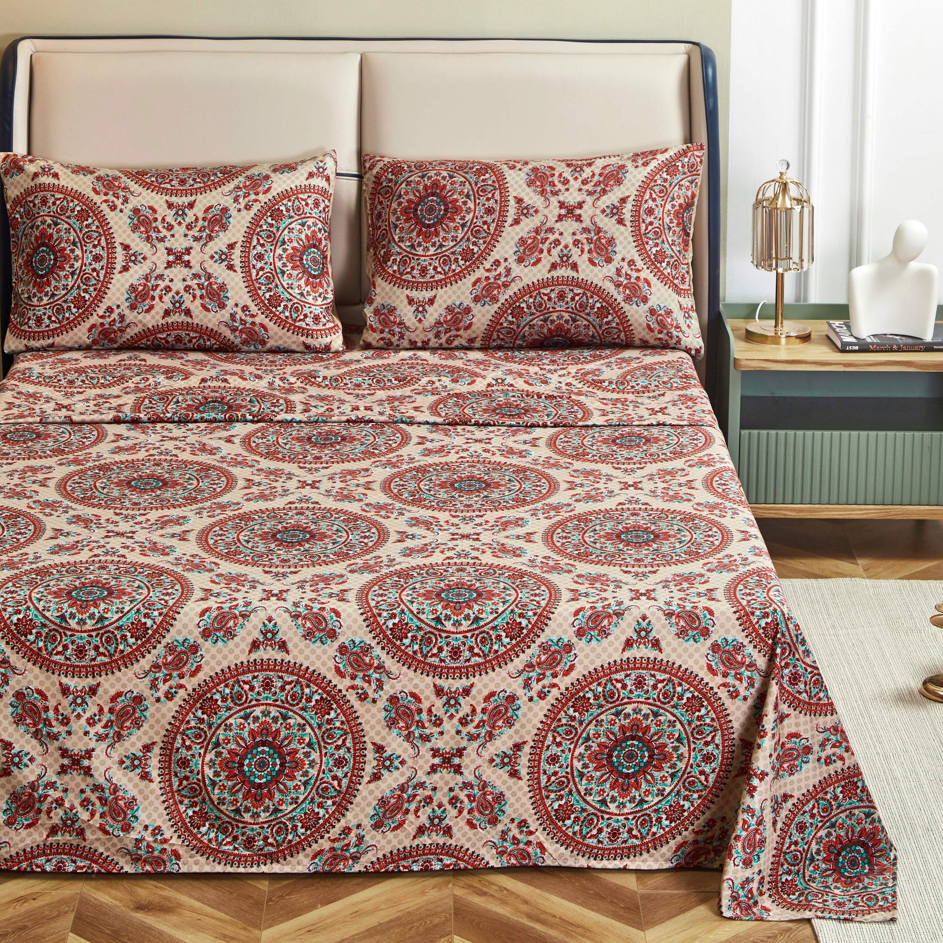 Tache Bohemian Desert Medallion Boteh Paisley Taupe Fitted Sheet / Flat Sheet (TJ3502) - - Bed Sheet