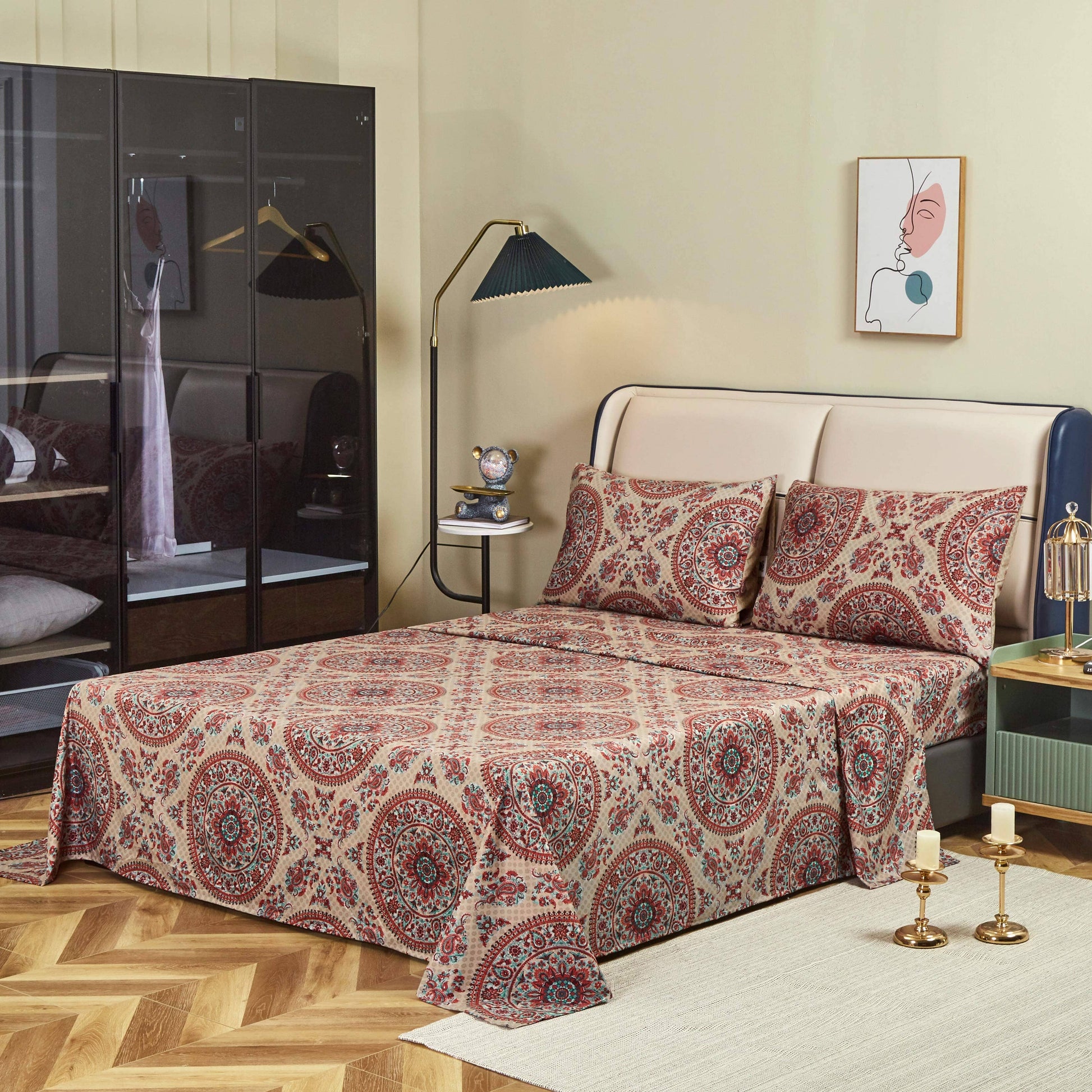 Tache Bohemian Desert Medallion Boteh Paisley Taupe Fitted Sheet / Flat Sheet (TJ3502) - - Bed Sheet