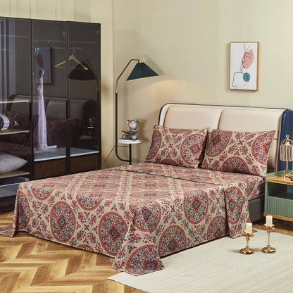 Tache Bohemian Desert Medallion Boteh Paisley Taupe Fitted Sheet / Flat Sheet (TJ3502) - - Bed Sheet