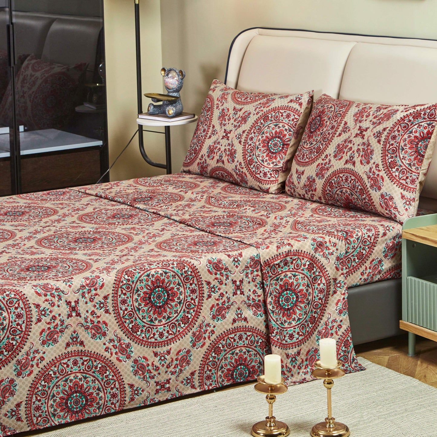 Tache Bohemian Desert Medallion Boteh Paisley Taupe Fitted Sheet / Flat Sheet (TJ3502) - - Bed Sheet