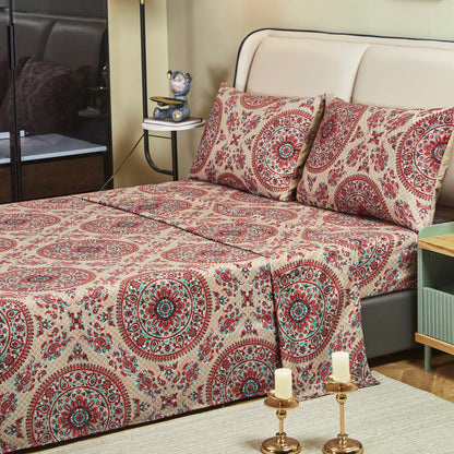 Tache Bohemian Desert Medallion Boteh Paisley Taupe Fitted Sheet / Flat Sheet (TJ3502) - - Bed Sheet