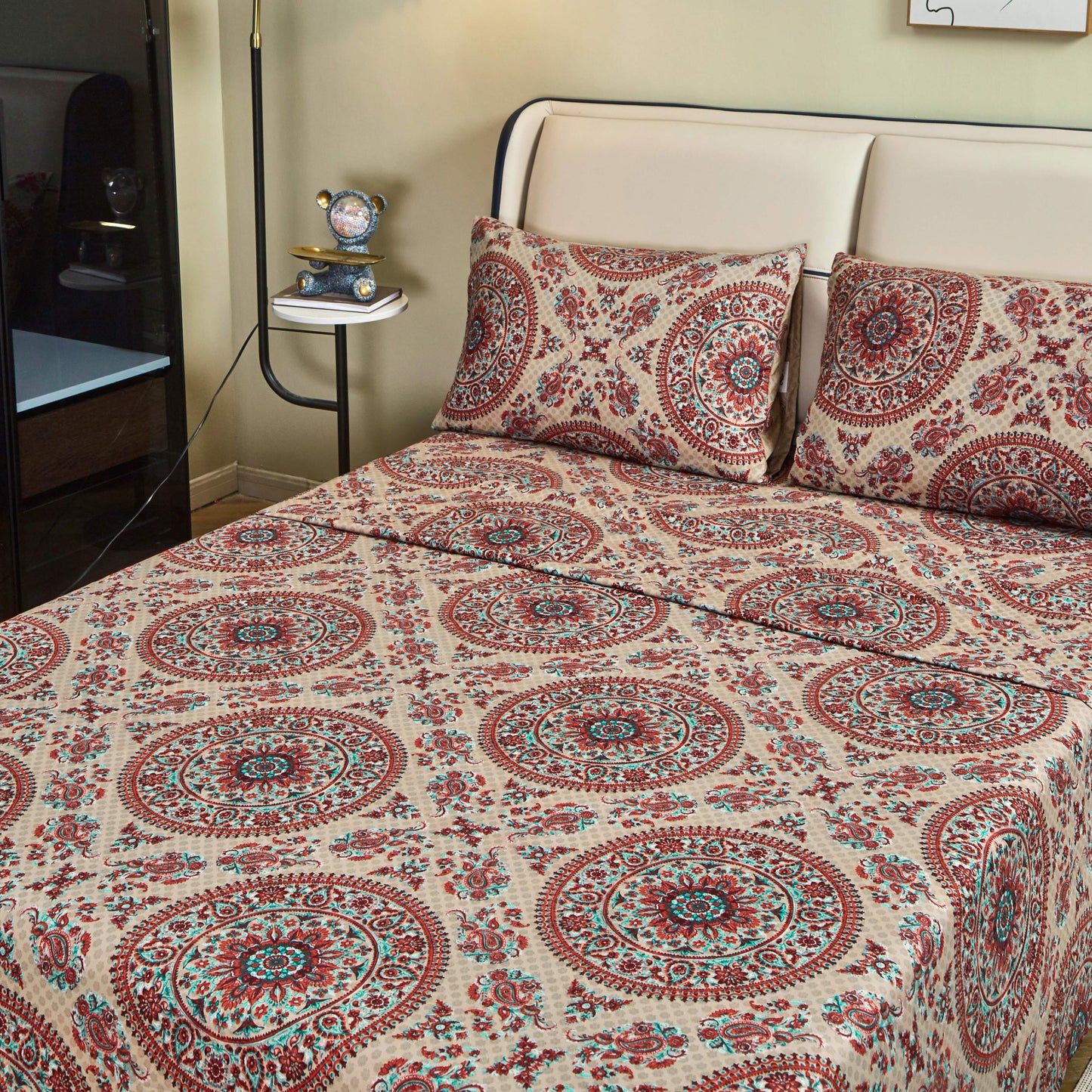 Tache Bohemian Desert Medallion Boteh Paisley Taupe Fitted Sheet / Flat Sheet (TJ3502) - - Bed Sheet