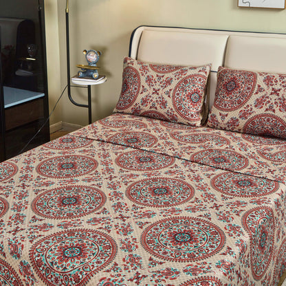Tache Bohemian Desert Medallion Boteh Paisley Taupe Fitted Sheet / Flat Sheet (TJ3502) - - Bed Sheet