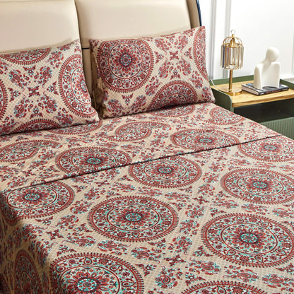 Tache Bohemian Desert Medallion Boteh Paisley Taupe Fitted Sheet / Flat Sheet (TJ3502) - - Bed Sheet