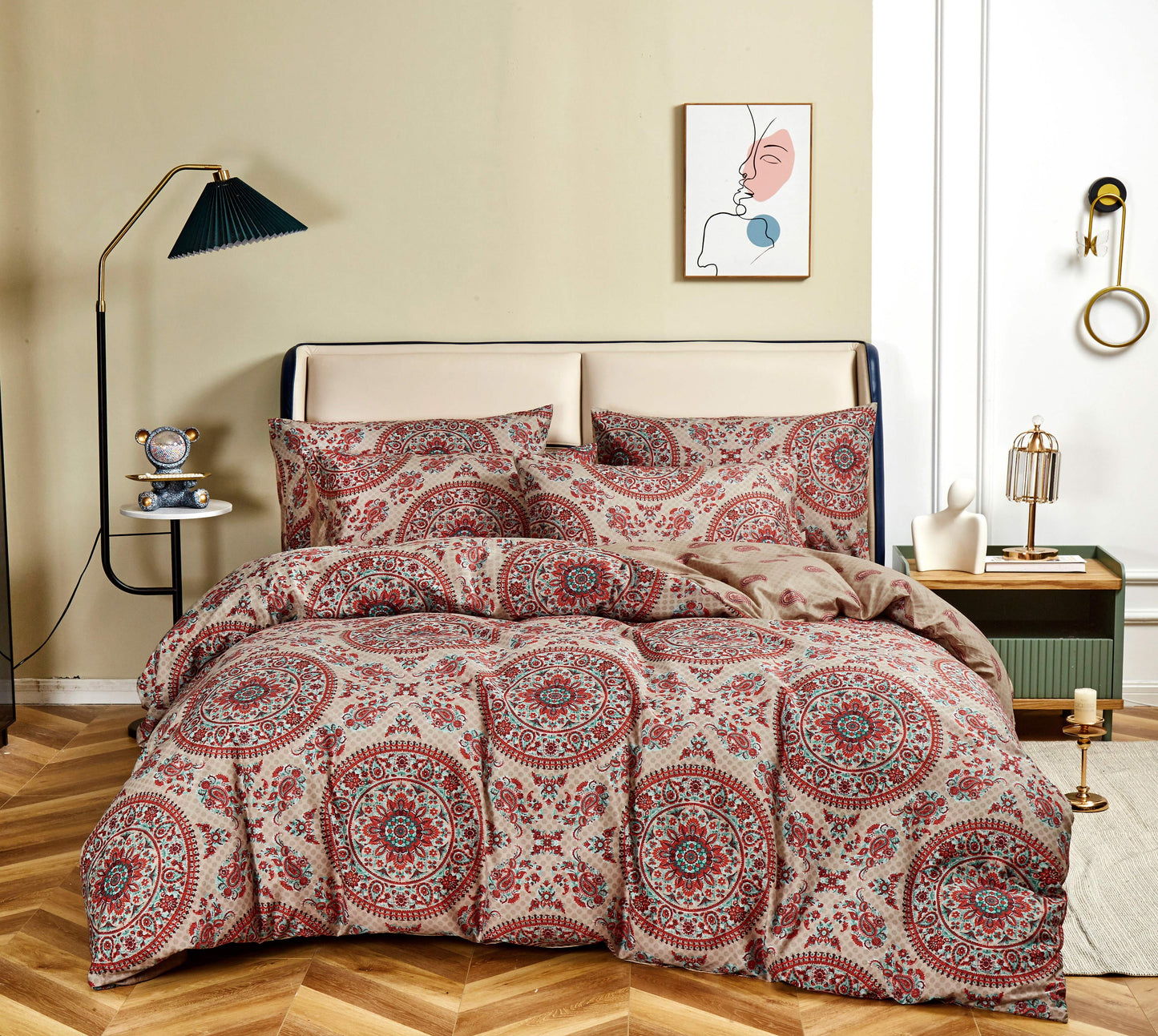 Tache Bohemian Desert Medallion Boteh Paisley Orange Blue Taupe Reversible Duvet Cover (TJ3502) - - Duvet Cover