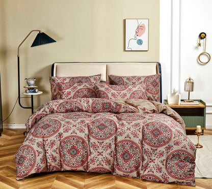 Tache Bohemian Desert Medallion Boteh Paisley Orange Blue Taupe Reversible Duvet Cover (TJ3502) - - Duvet Cover