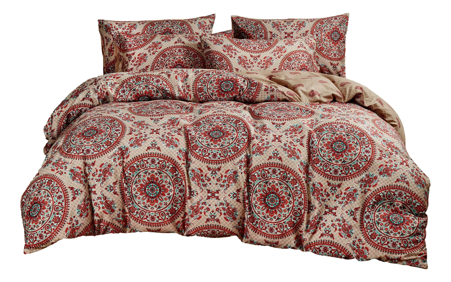 Tache Bohemian Desert Medallion Boteh Paisley Orange Blue Taupe Reversible Duvet Cover (TJ3502) - - Duvet Cover