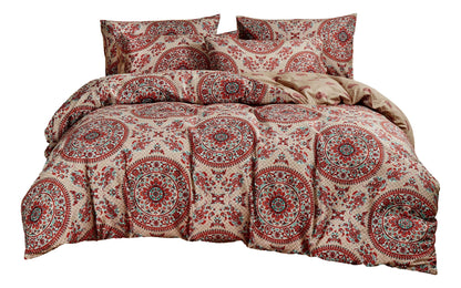 Tache Bohemian Desert Medallion Boteh Paisley Orange Blue Taupe Reversible Duvet Cover (TJ3502) - - Duvet Cover