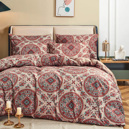 Tache Bohemian Desert Medallion Boteh Paisley Orange Blue Taupe Reversible Duvet Cover (TJ3502) - Cal King - Duvet Cover