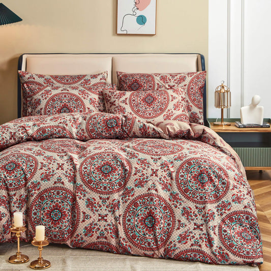 Tache Bohemian Desert Medallion Boteh Paisley Orange Blue Taupe Reversible Duvet Cover - Cal King - Duvet Cover