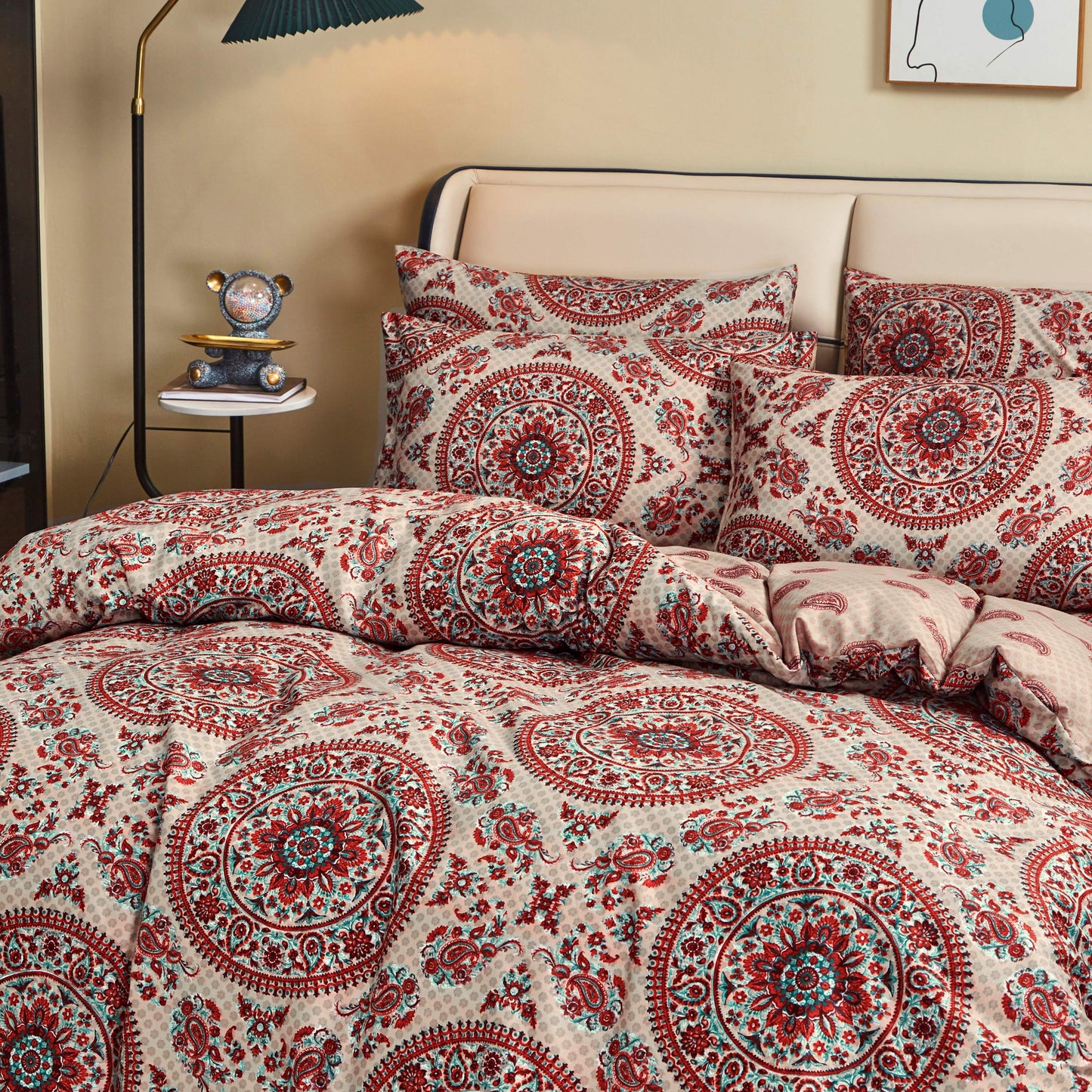 Tache Bohemian Desert Medallion Boteh Paisley Orange Blue Taupe Reversible Duvet Cover (TJ3502) - - Duvet Cover