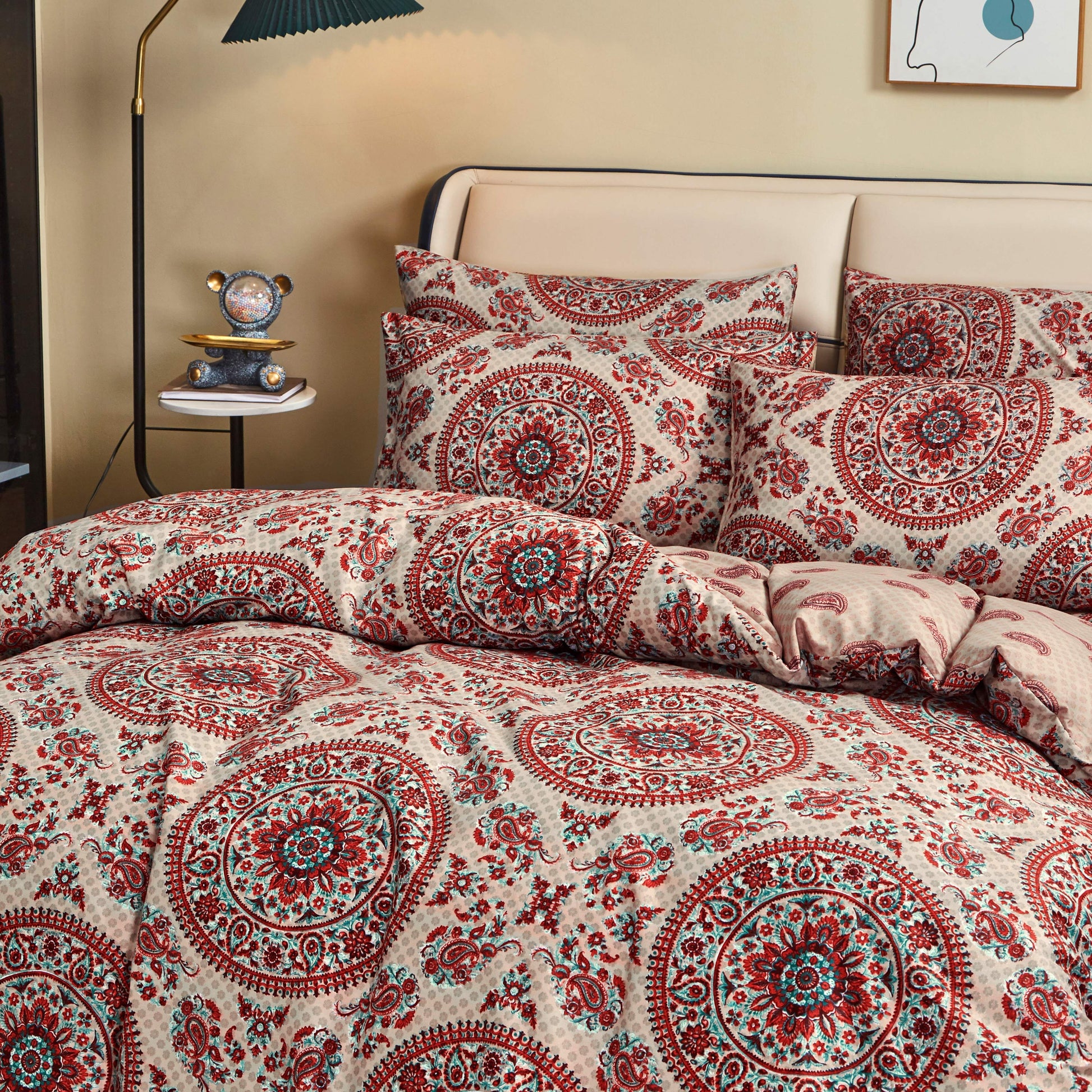 Tache Bohemian Desert Medallion Boteh Paisley Orange Blue Taupe Reversible Duvet Cover (TJ3502) - - Duvet Cover