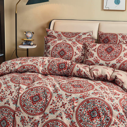 Tache Bohemian Desert Medallion Boteh Paisley Orange Blue Taupe Reversible Duvet Cover (TJ3502) - - Duvet Cover