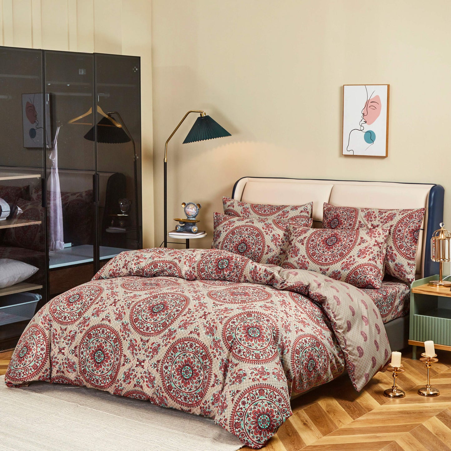 Tache Bohemian Desert Medallion Boteh Paisley Orange Blue Taupe Reversible Duvet Cover (TJ3502) - - Duvet Cover