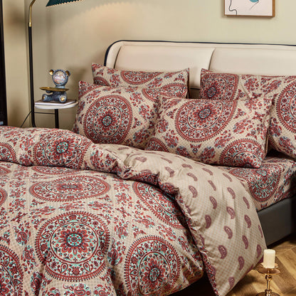 Tache Bohemian Desert Medallion Boteh Paisley Orange Blue Taupe Reversible Duvet Cover (TJ3502) - - Duvet Cover