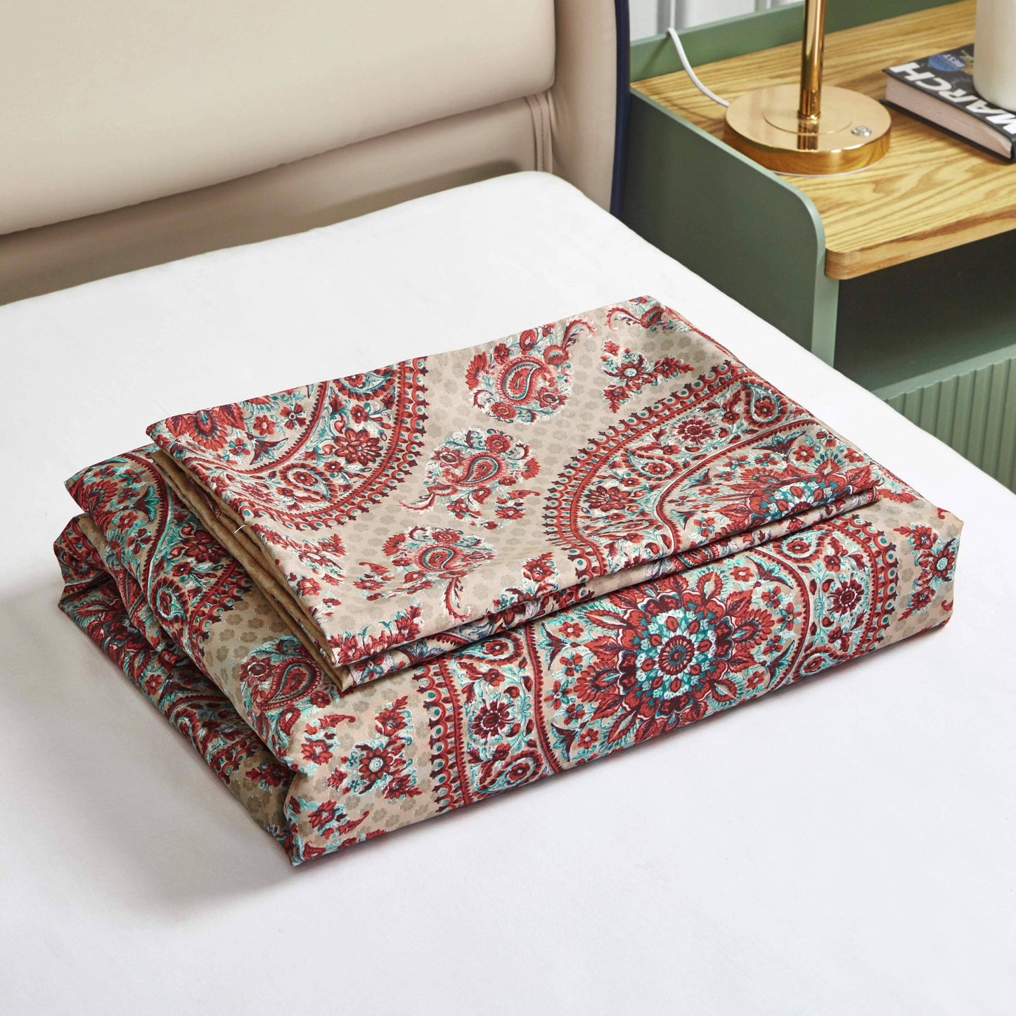 Tache Bohemian Desert Medallion Boteh Paisley Orange Blue Taupe Reversible Duvet Cover (TJ3502) - - Duvet Cover