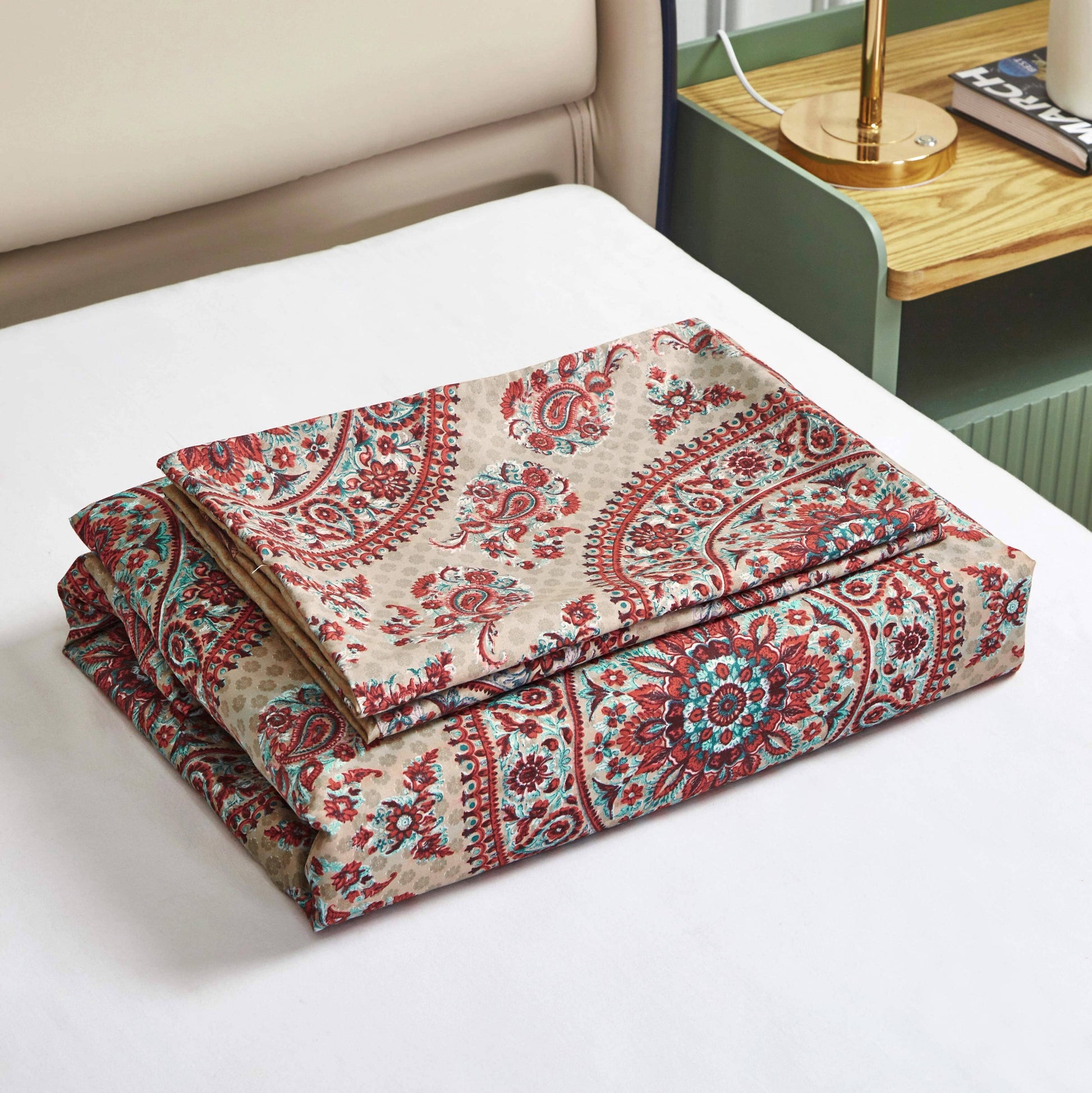 Tache Bohemian Desert Medallion Boteh Paisley Orange Blue Taupe Reversible Duvet Cover (TJ3502) - - Duvet Cover