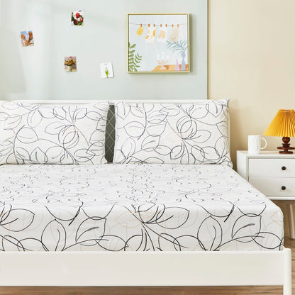 Tache Modern Abstract Leaf Line Art Foliage White Grey Black Gold Fitted Sheet / Flat Sheet (TJ3571) - - Bed Sheet