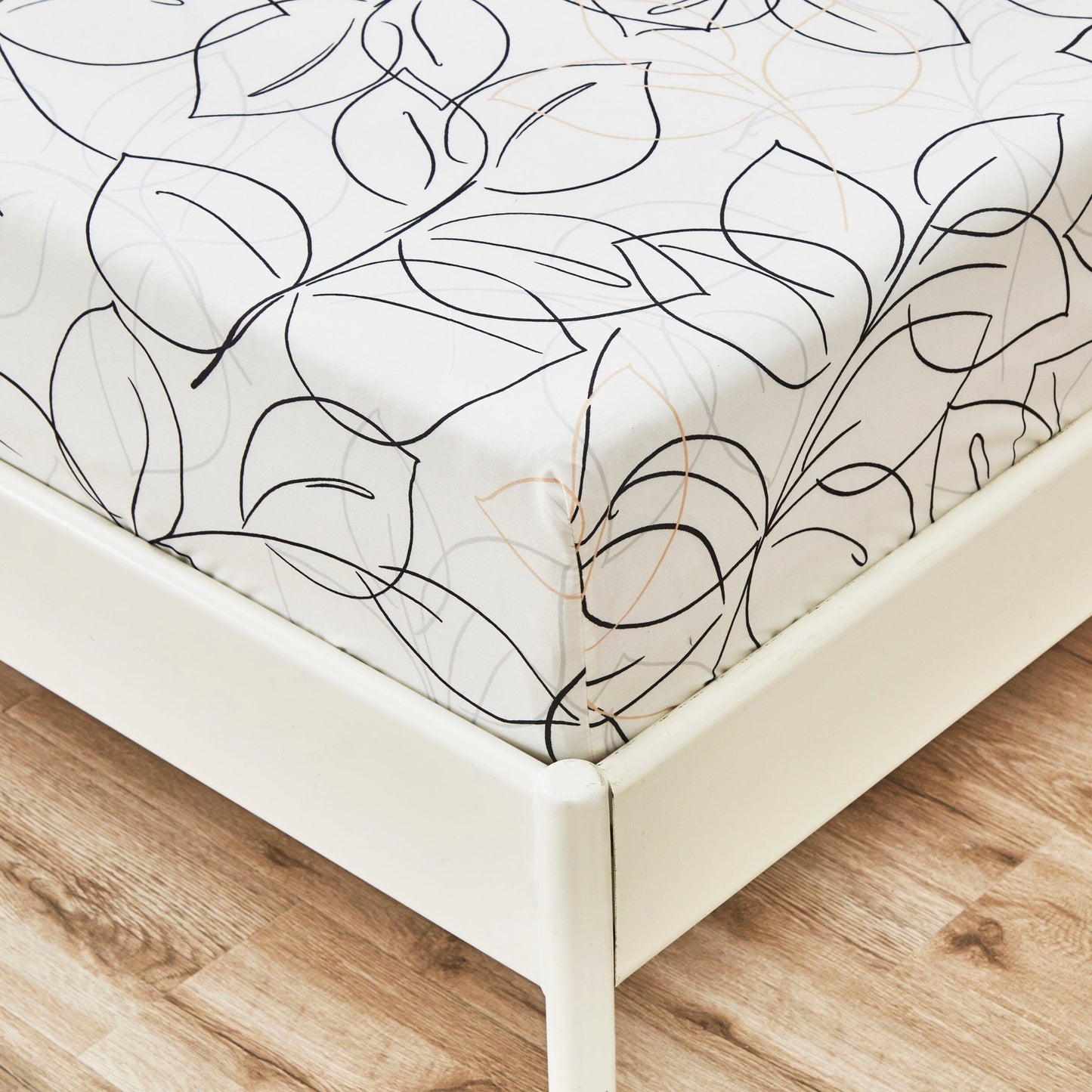 Tache Modern Abstract Leaf Line Art Foliage White Grey Black Gold Fitted Sheet / Flat Sheet (TJ3571) - - Bed Sheet