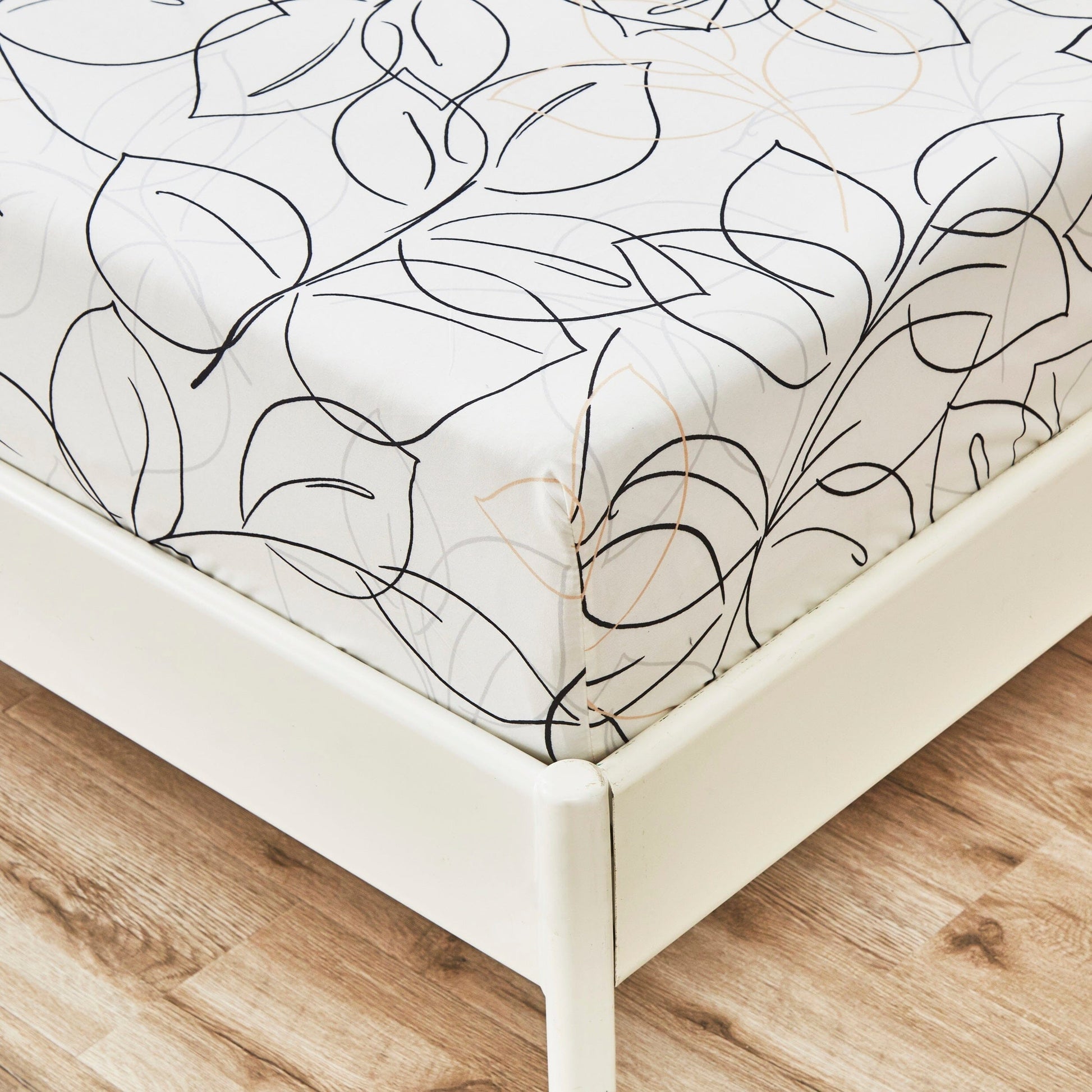 Tache Modern Abstract Leaf Line Art Foliage White Grey Black Gold Fitted Sheet / Flat Sheet (TJ3571) - - Bed Sheet