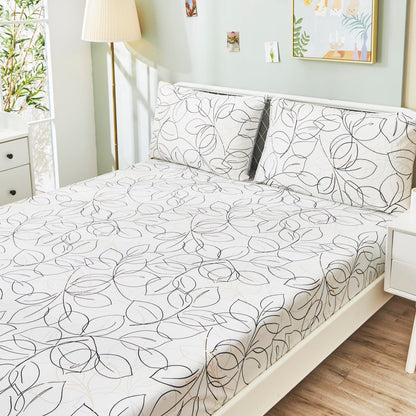 Tache Modern Abstract Leaf Line Art Foliage White Grey Black Gold Fitted Sheet / Flat Sheet (TJ3571) - - Bed Sheet