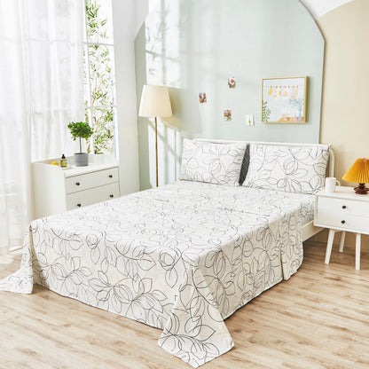 Tache Modern Abstract Leaf Line Art Foliage White Grey Black Gold Fitted Sheet / Flat Sheet (TJ3571) - - Bed Sheet