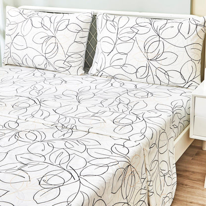 Tache Modern Abstract Leaf Line Art Foliage White Grey Black Gold Fitted Sheet / Flat Sheet (TJ3571) - - Bed Sheet